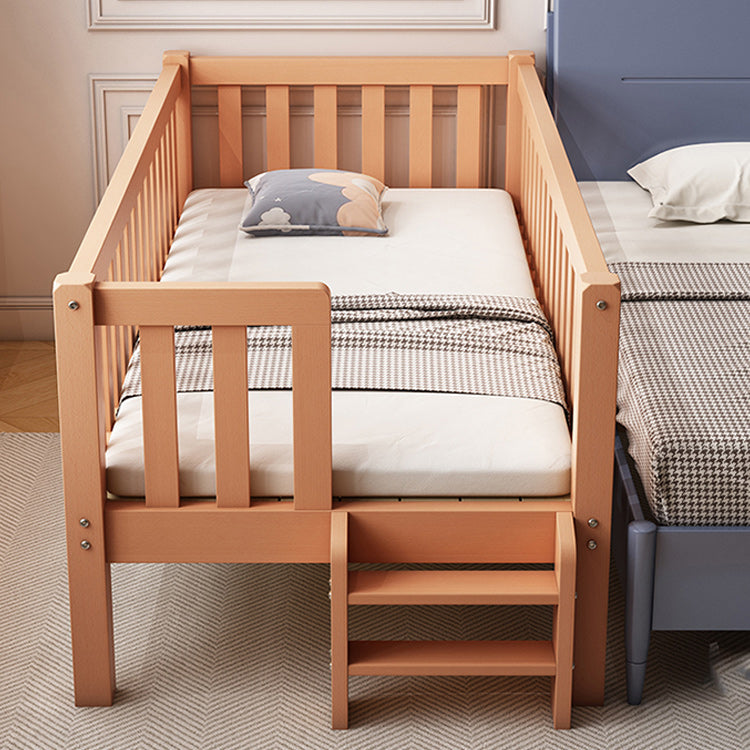 Farmhouse Nursery Crib with Guardrail and Mattress in Natural Beech Wood