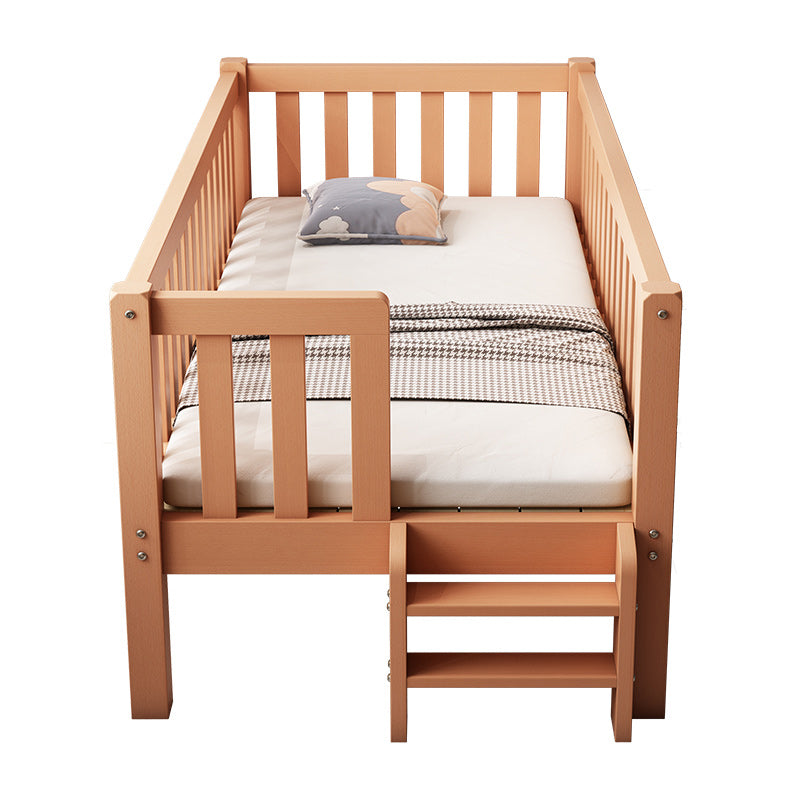 Farmhouse Nursery Crib with Guardrail and Mattress in Natural Beech Wood