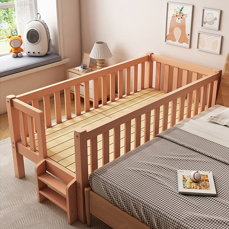 Farmhouse Nursery Crib with Guardrail and Mattress in Natural Beech Wood