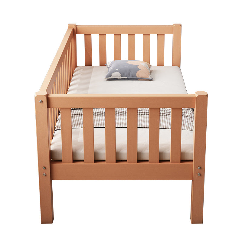 Farmhouse Nursery Crib with Guardrail and Mattress in Natural Beech Wood