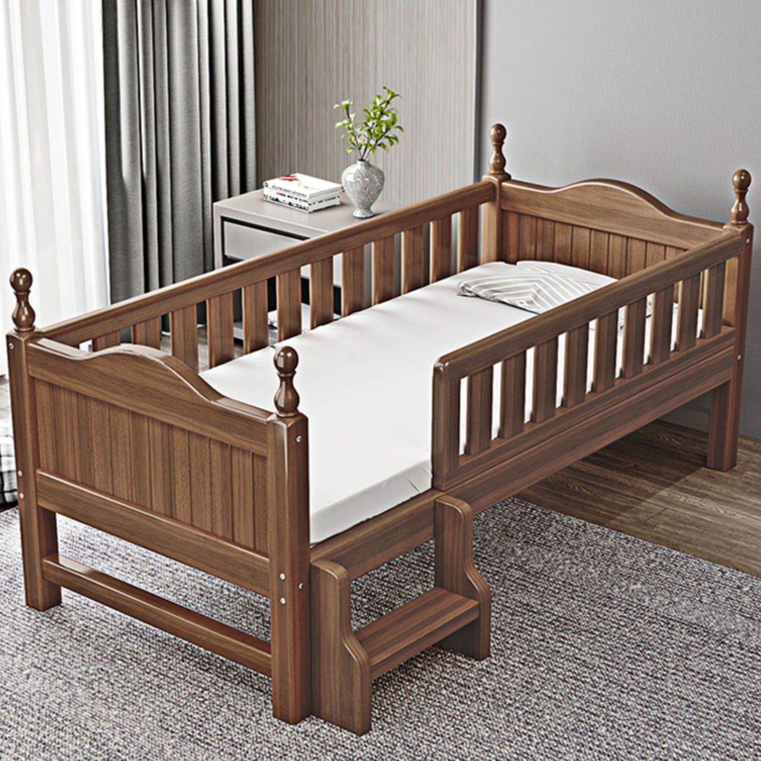 Traditional Brown Nursery Crib in Solid Wood Convertible Crib