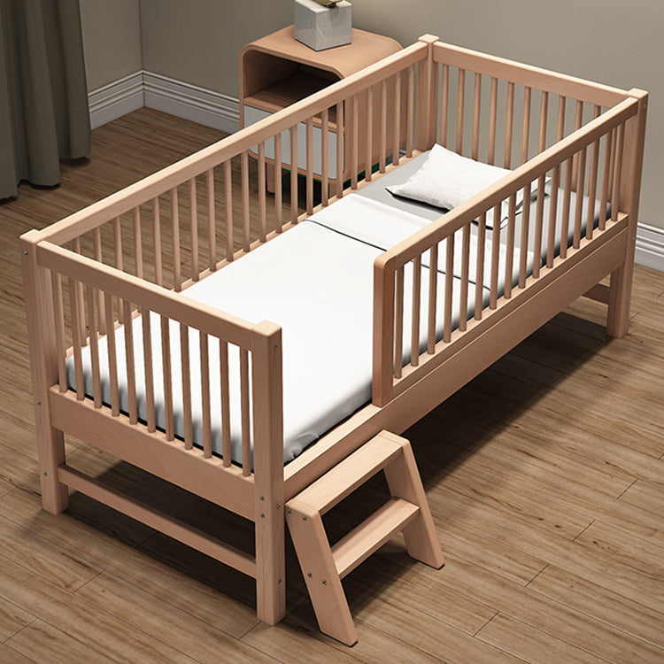 Contemporary Natural Solid Wood Baby Crib with Guardrail Wood Crib