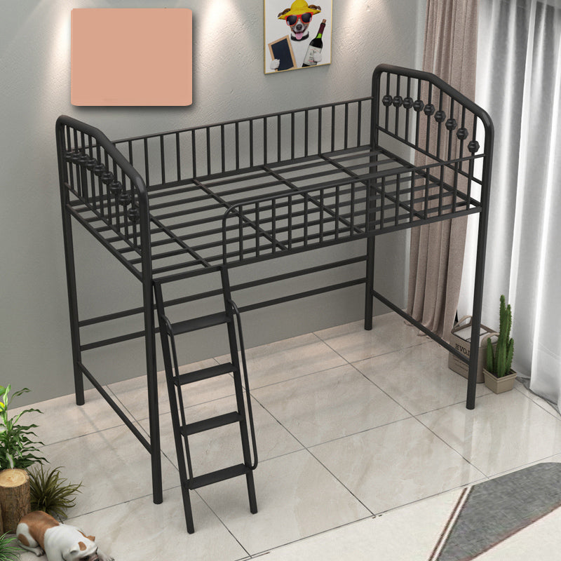 Built-In Ladder Loft Bed Metal White/Black Kids Bed with Guardrail