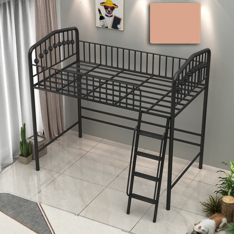 Built-In Ladder Loft Bed Metal White/Black Kids Bed with Guardrail