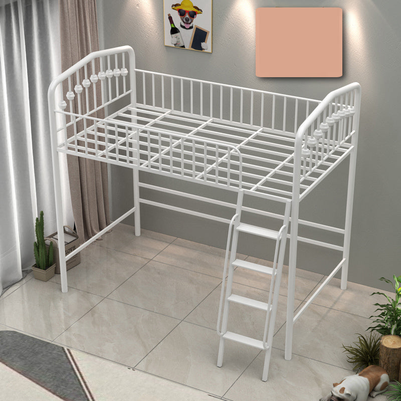 Built-In Ladder Loft Bed Metal White/Black Kids Bed with Guardrail