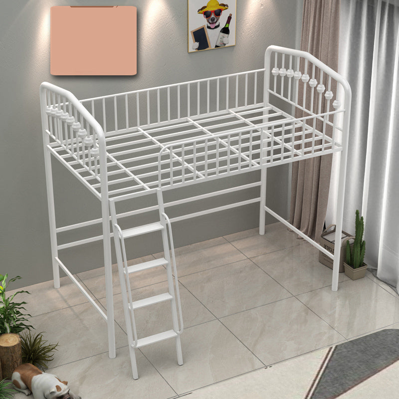 Built-In Ladder Loft Bed Metal White/Black Kids Bed with Guardrail