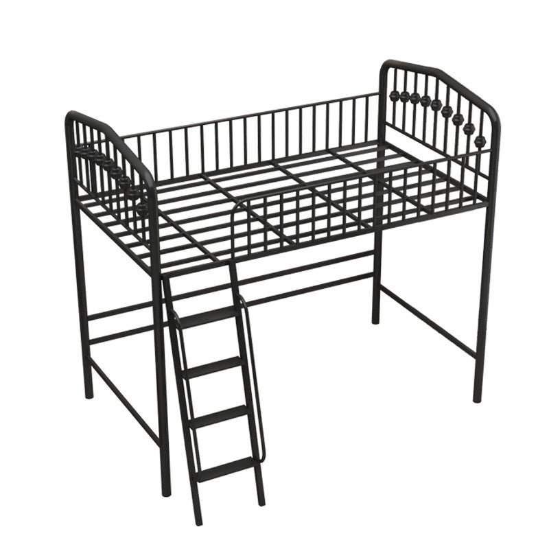 Built-In Ladder Loft Bed Metal White/Black Kids Bed with Guardrail