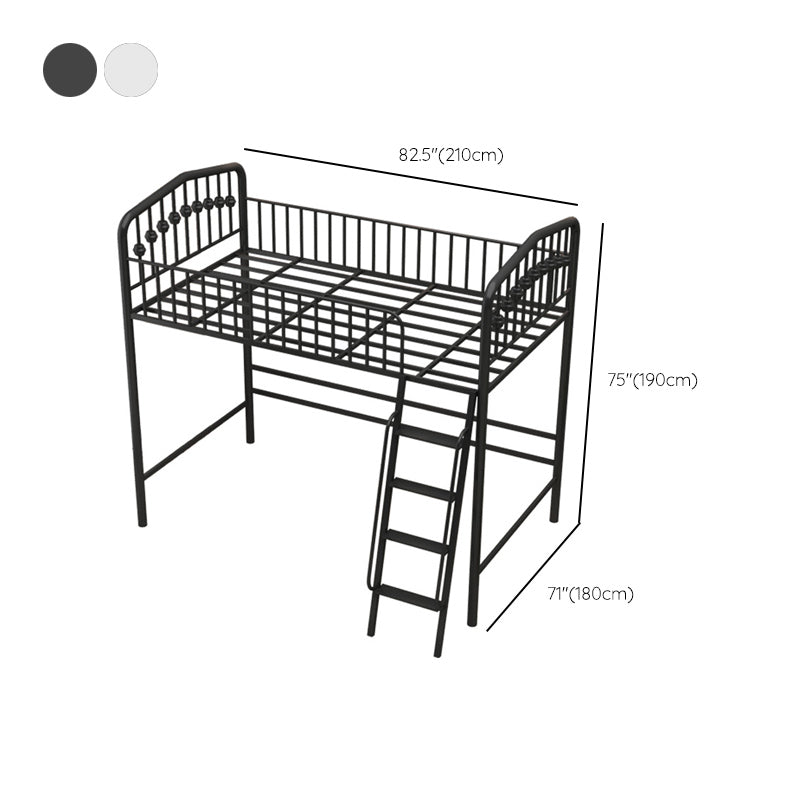 Built-In Ladder Loft Bed Metal White/Black Kids Bed with Guardrail