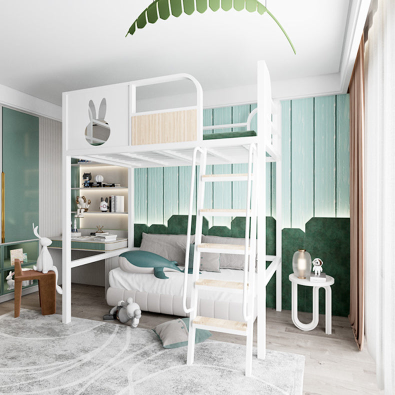 Scandinavian Loft Bed Metal White/Black Kids Bed with Guardrail