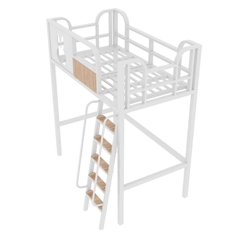 Scandinavian Loft Bed Metal White/Black Kids Bed with Guardrail