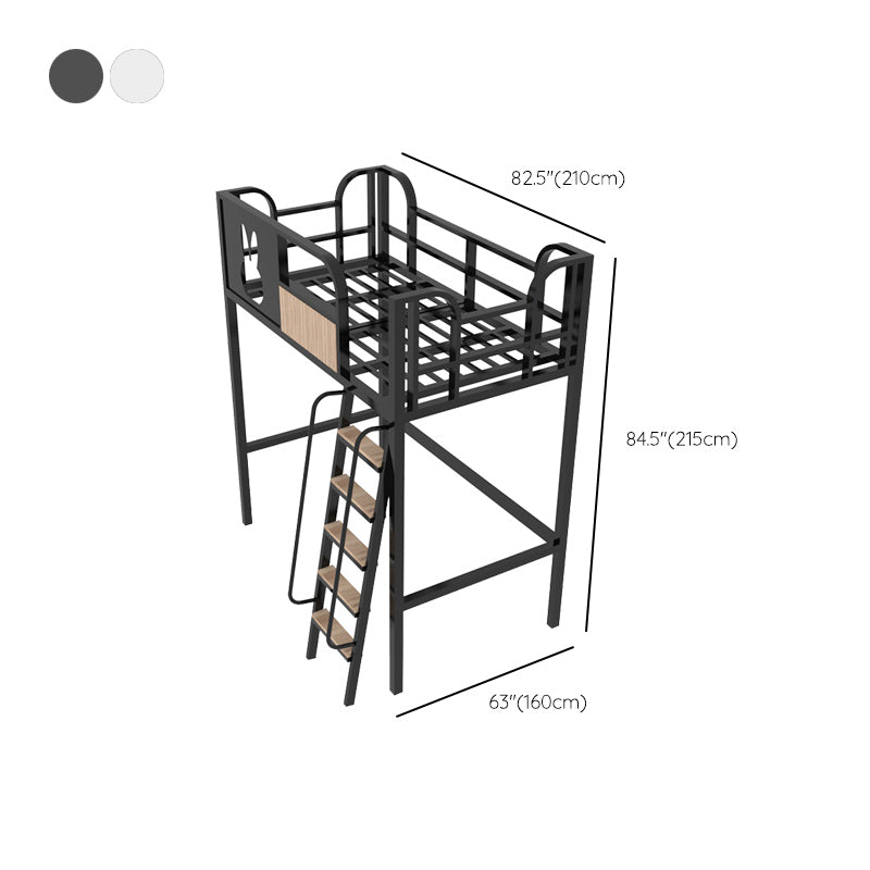 Scandinavian Loft Bed Metal White/Black Kids Bed with Guardrail