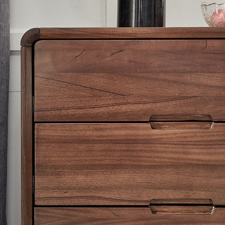 Mid-Century Modern Walnut Chest with 5 Drawers Rectangle Chest in Brone