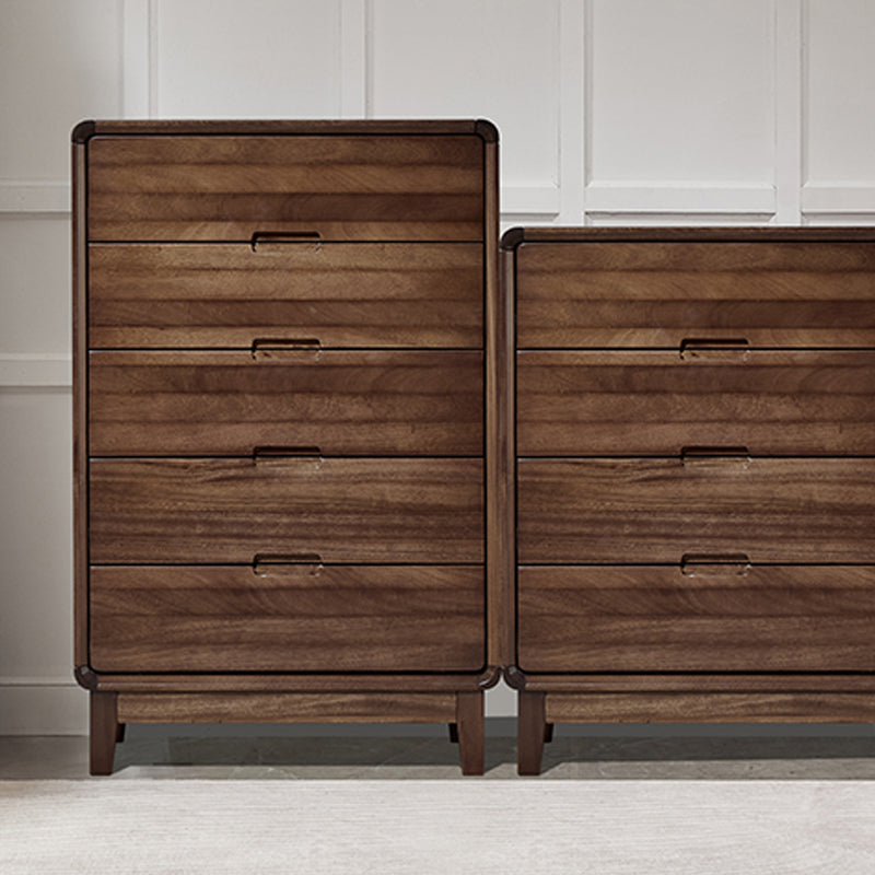 Mid-Century Modern Walnut Chest with 5 Drawers Rectangle Chest in Brone