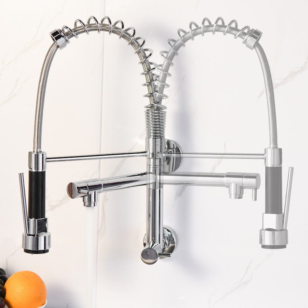 Modern Kitchen Faucet Spring Spout 1-Hole Bar Faucet in Silver