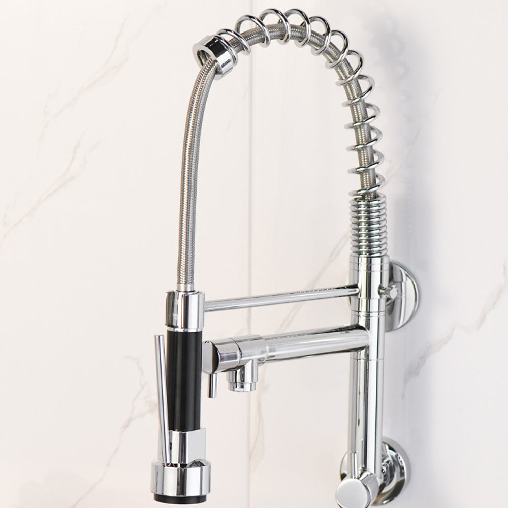 Modern Kitchen Faucet Spring Spout 1-Hole Bar Faucet in Silver