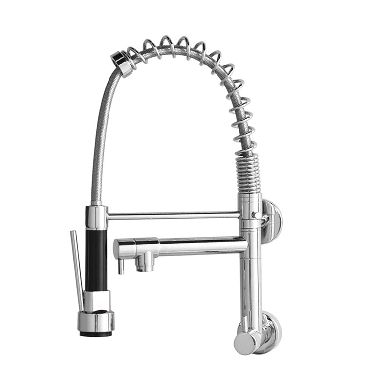 Modern Kitchen Faucet Spring Spout 1-Hole Bar Faucet in Silver