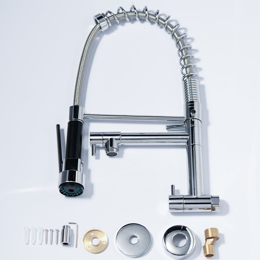 Modern Kitchen Faucet Spring Spout 1-Hole Bar Faucet in Silver