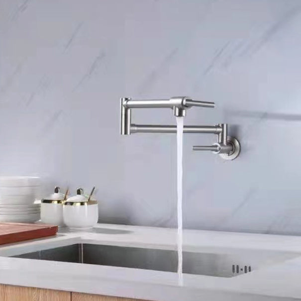 Contemporary Pot Filler Double Handle Pot Filler Kitchen Faucet in Sliver