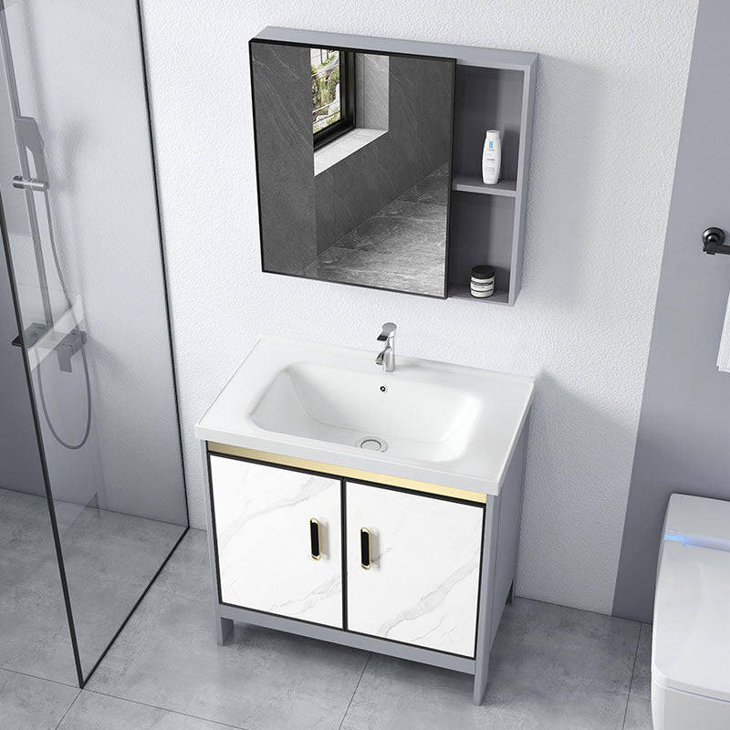 White Vanity Set Single Sink Freestanding Metal Mirror Bathroom Vanity with Faucet