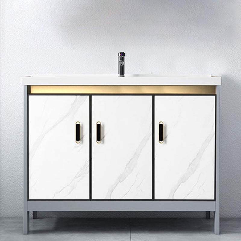 White Vanity Set Single Sink Freestanding Metal Mirror Bathroom Vanity with Faucet