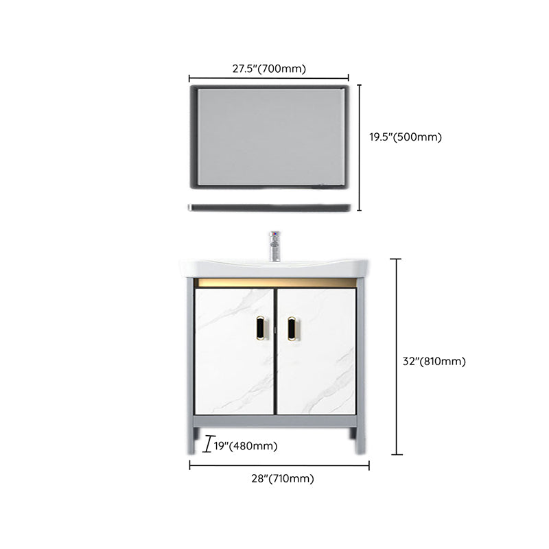 White Vanity Set Single Sink Freestanding Metal Mirror Bathroom Vanity with Faucet