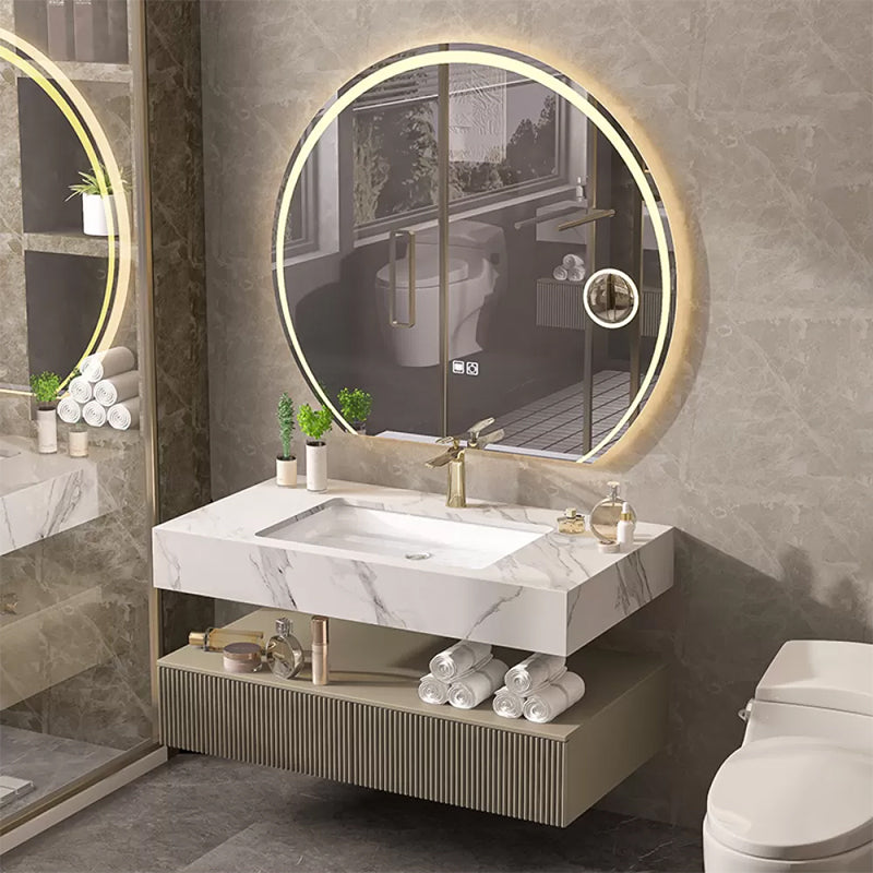 Bathroom Vanity Set Round LED Mirror Rectangular Sink Sink Vanity