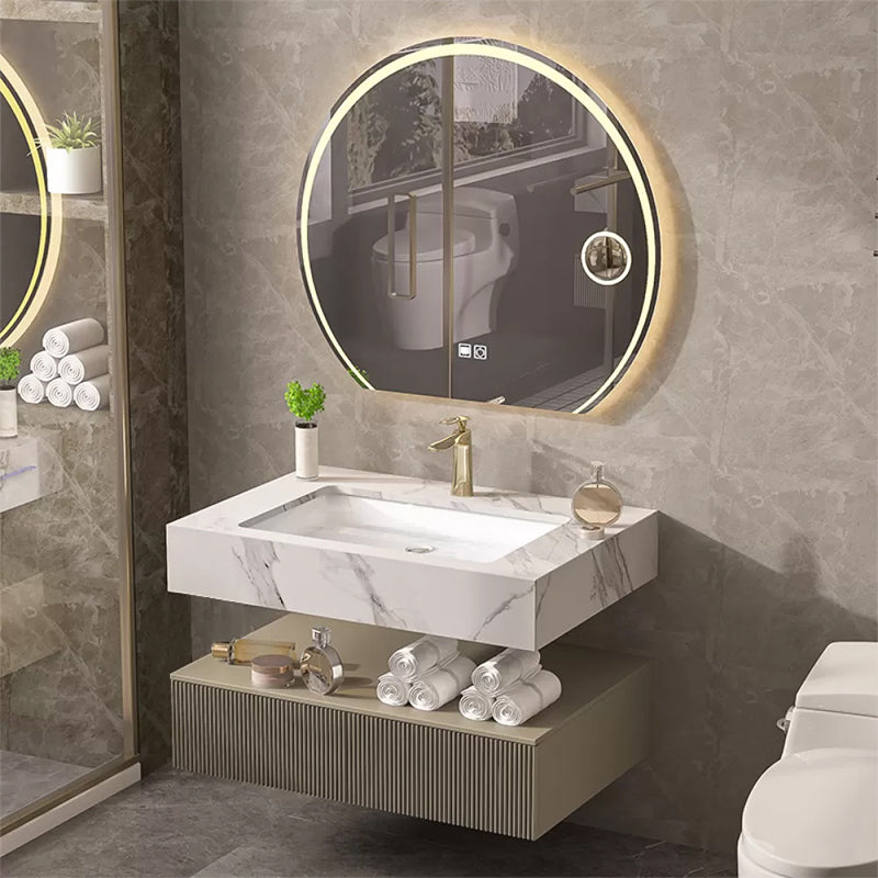 Bathroom Vanity Set Round LED Mirror Rectangular Sink Sink Vanity