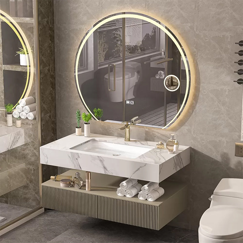 Bathroom Vanity Set Round LED Mirror Rectangular Sink Sink Vanity