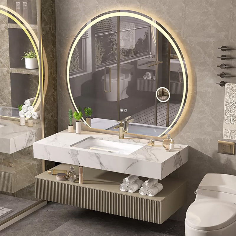 Bathroom Vanity Set Round LED Mirror Rectangular Sink Sink Vanity