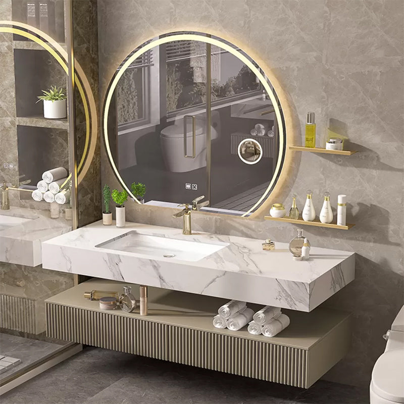 Bathroom Vanity Set Round LED Mirror Rectangular Sink Sink Vanity