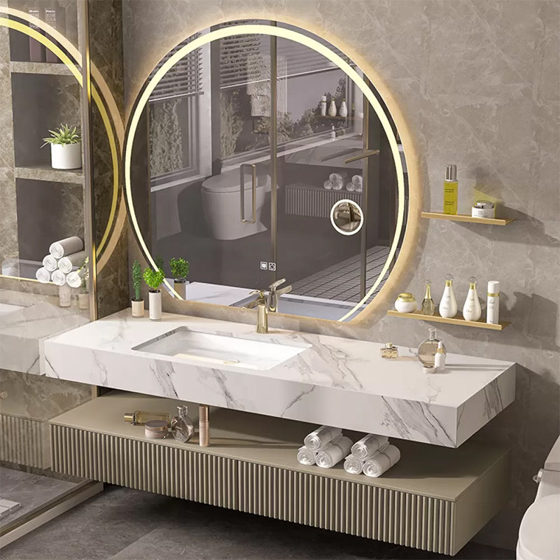 Bathroom Vanity Set Round LED Mirror Rectangular Sink Sink Vanity