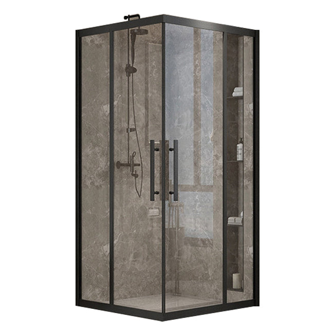 Shower Enclosure Semi-Frameless Single Sliding Square Black Shower Stall