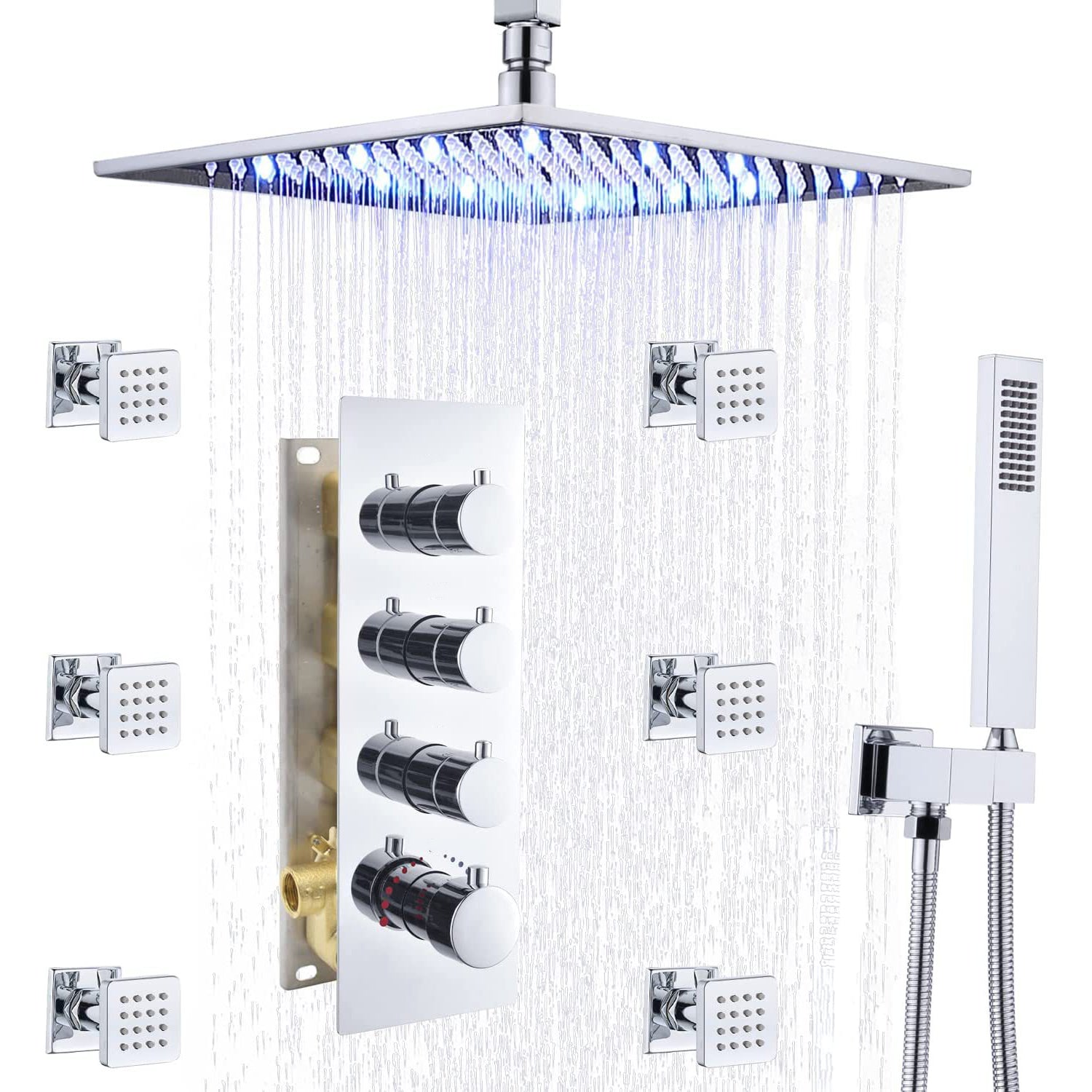 Shower System Ceiling Mounted Massage Jets Square Rain Shower Head Shower Trim