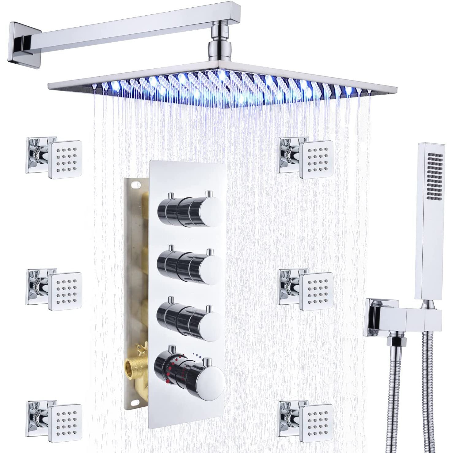 Shower System Ceiling Mounted Massage Jets Square Rain Shower Head Shower Trim