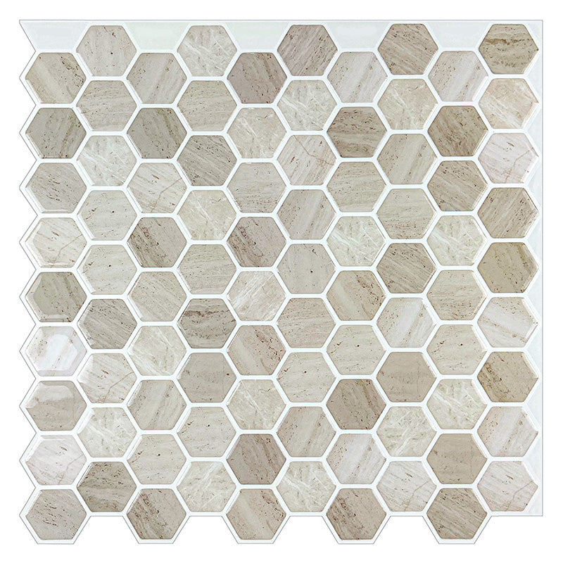 Hexagonal Peel & Stick Tile Stain Resistant Plastic Peel & Stick Tile for Shower