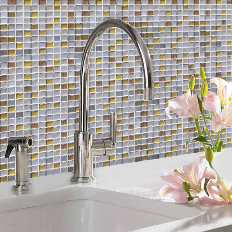 Peel and Stick Tile Mosaic Stain Resistant Square Peel and Stick Tile for Kitchen