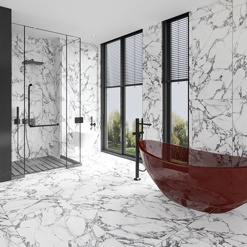 Rectangular Ceramic Matte Straight Edge Floor and Wall Tile Marble Look Bathroom Floor