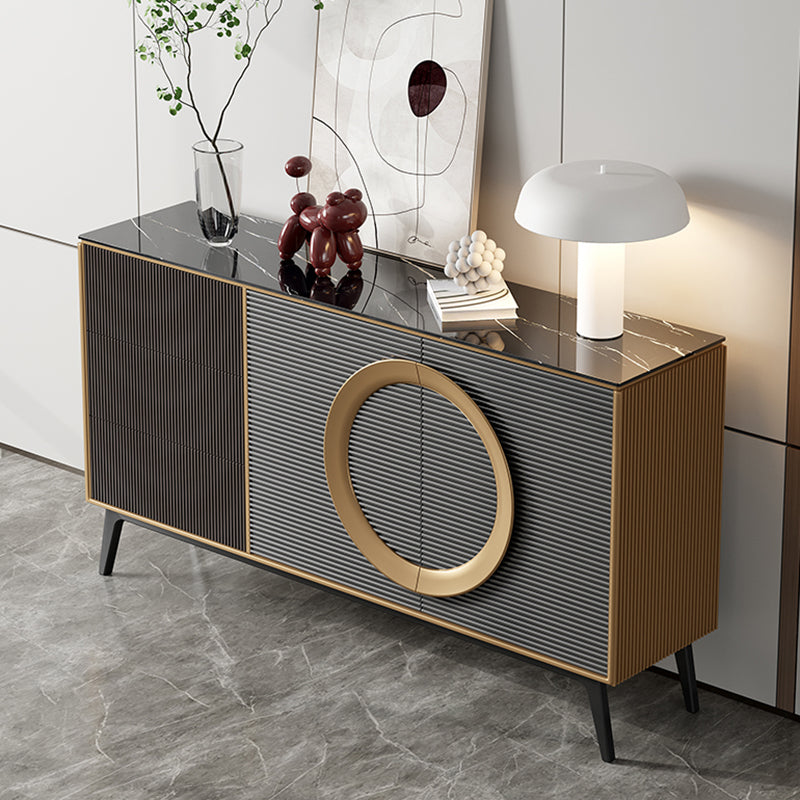 Modern Style Buffet Table Stone Side Board with Cabinets and Drawers