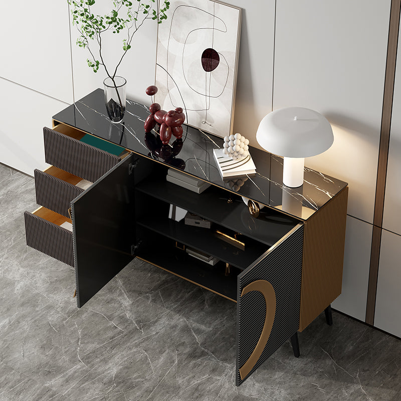 Modern Style Buffet Table Stone Side Board with Cabinets and Drawers