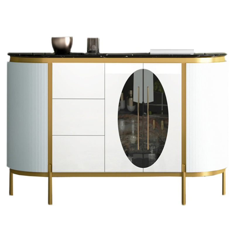 Glam Style Buffet Table Faux Marble 35.4-inch Height Side Board with Cabinets and Drawers