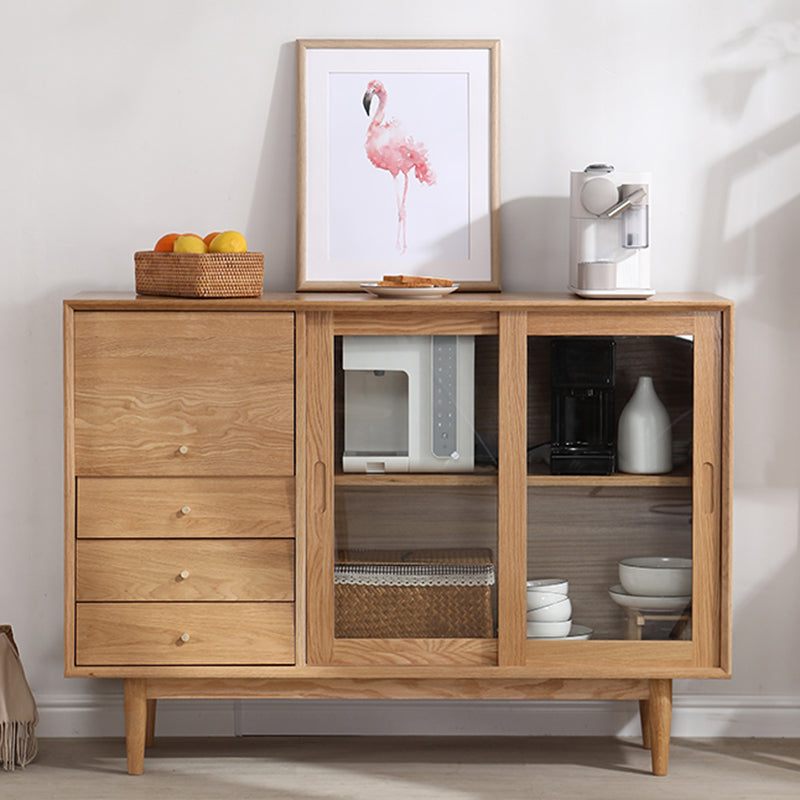 Solid Wood Buffet Table Modern Sideboard with Cabinets and Drawers