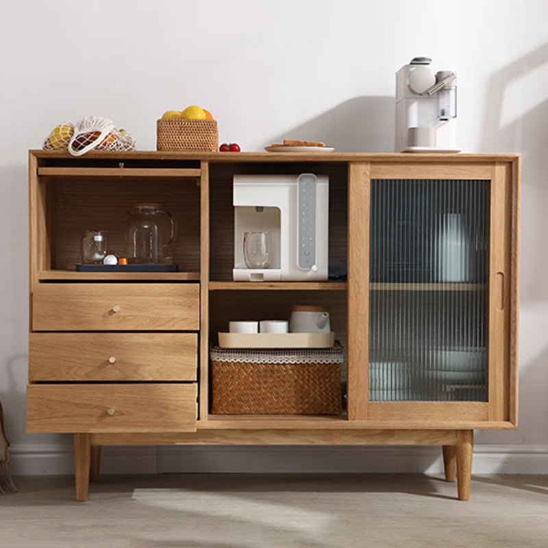 Solid Wood Buffet Table Modern Sideboard with Cabinets and Drawers