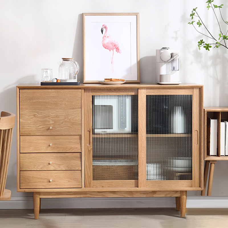 Solid Wood Buffet Table Modern Sideboard with Cabinets and Drawers