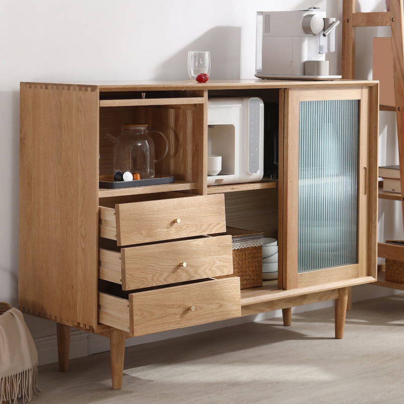 Solid Wood Buffet Table Modern Sideboard with Cabinets and Drawers