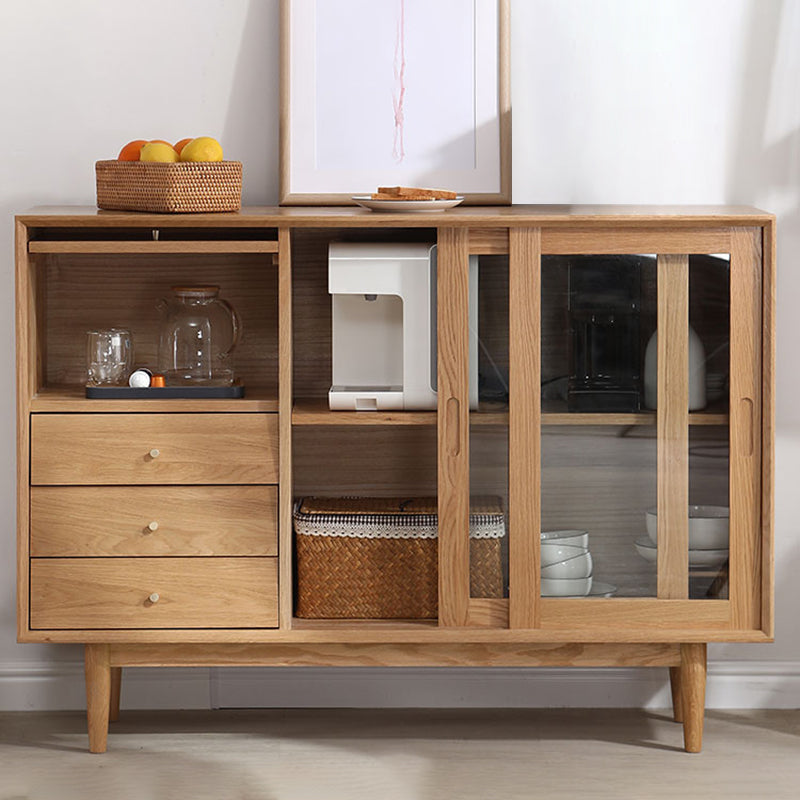 Solid Wood Buffet Table Modern Sideboard with Cabinets and Drawers