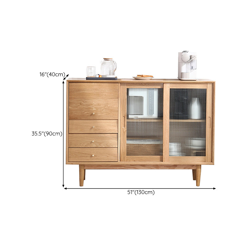 Solid Wood Buffet Table Modern Sideboard with Cabinets and Drawers