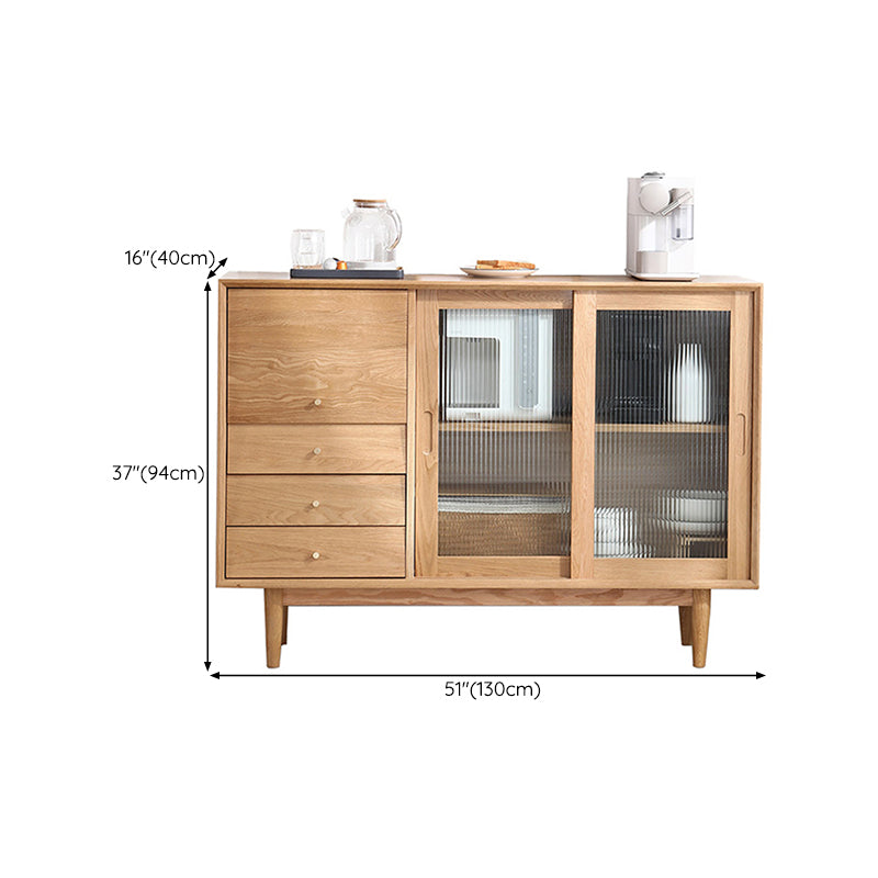 Solid Wood Buffet Table Modern Sideboard with Cabinets and Drawers