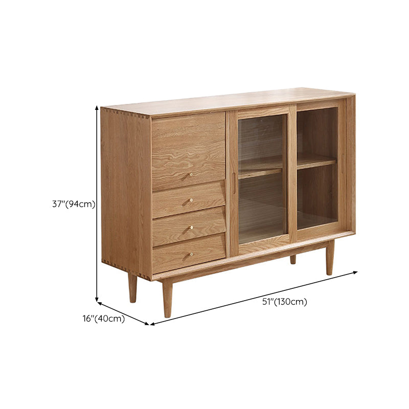 Solid Wood Buffet Table Modern Sideboard with Cabinets and Drawers