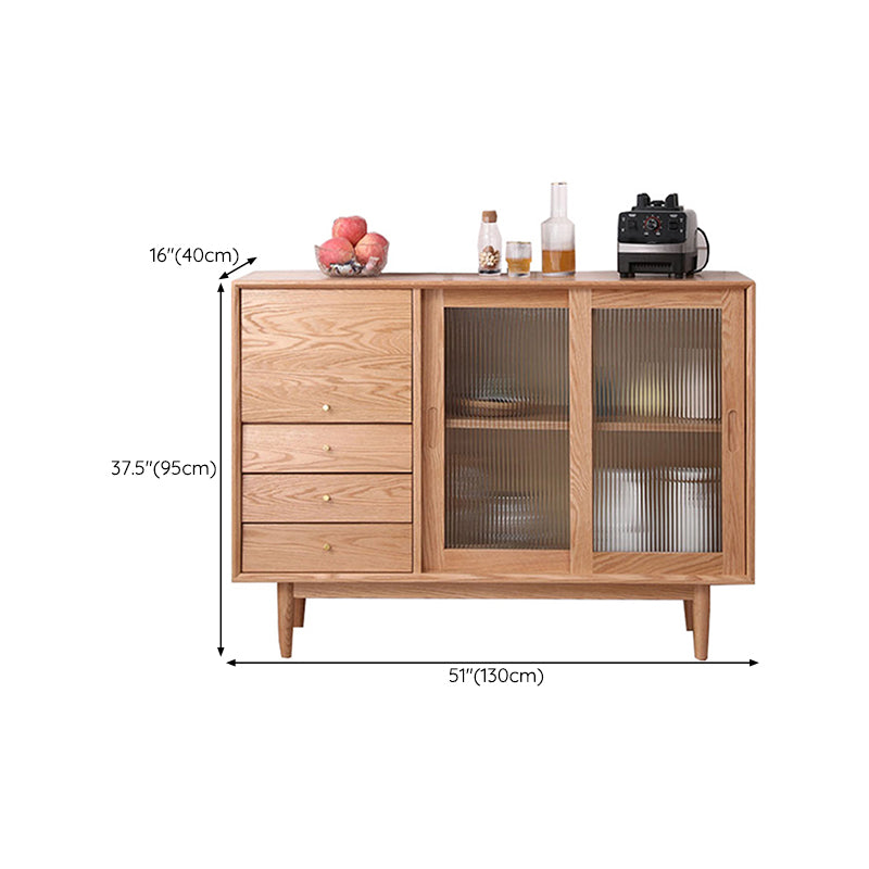 Solid Wood Buffet Table Modern Sideboard with Cabinets and Drawers