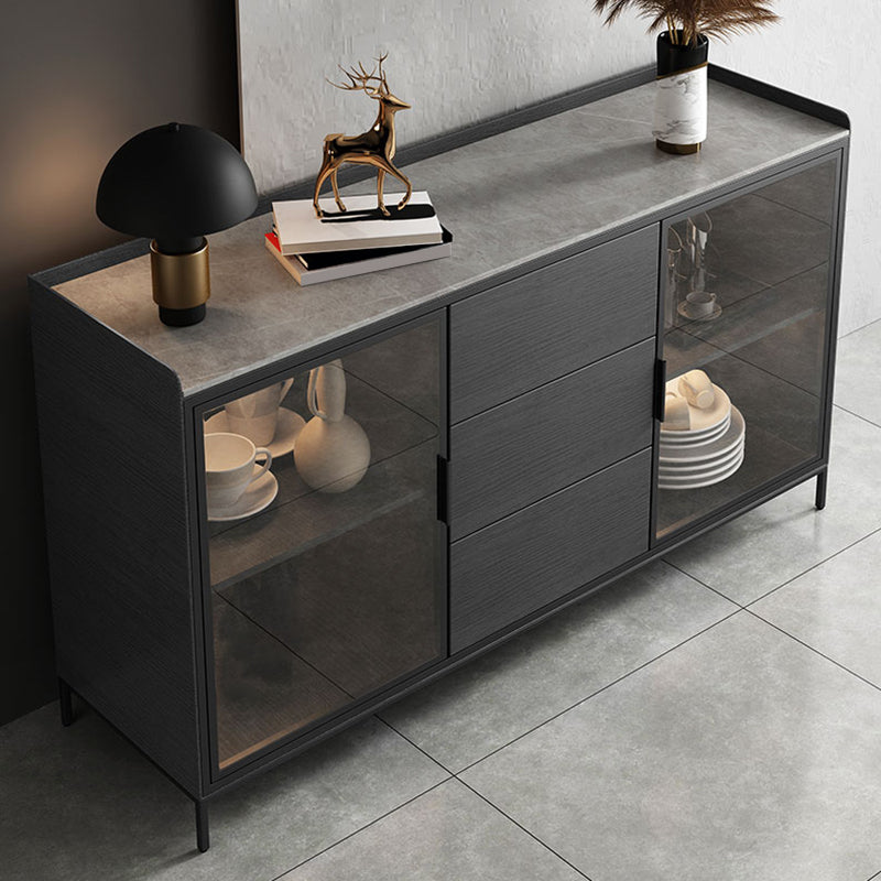 Stone Buffet Table Modern Style Side Board with Drawers and Cabinets